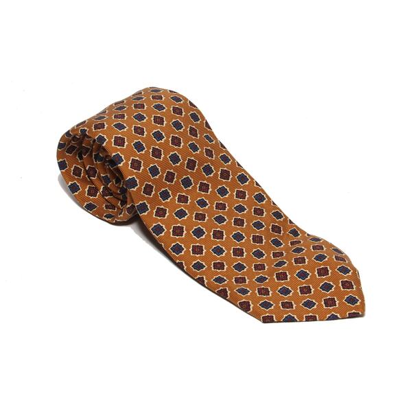 NEW Brooks Brothers Silk Gold Medallion Print Tie 3.5